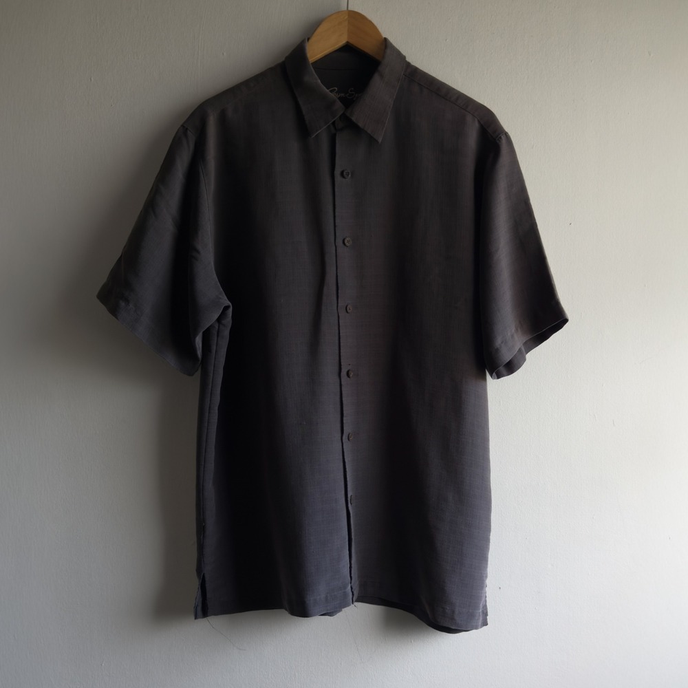 Reyn Spooner Slub Textured Aloha Shirt Mens Medium Gray Short Sleeve Minimalist